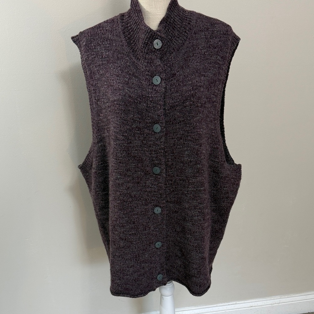 J. Jill Dark Plum Sleeveless Button-Front Knit Vest